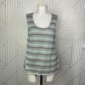 Akris Sweater Tank Top Blouse Shell Sleeveless Knit Stripe Green Brown Size 14